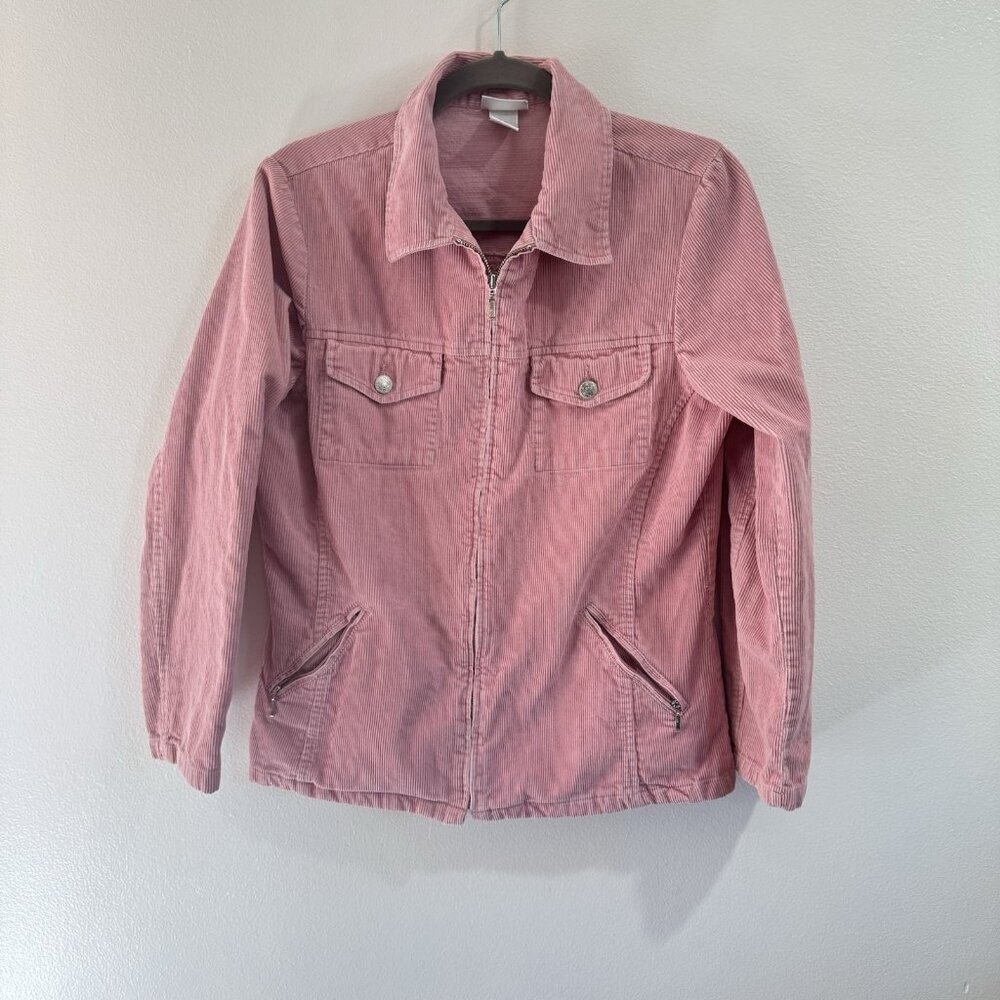 Vintage Y2K Fashion Bug Jacket Coat M Corduroy Pink Zip Front Barbie Cowgirl